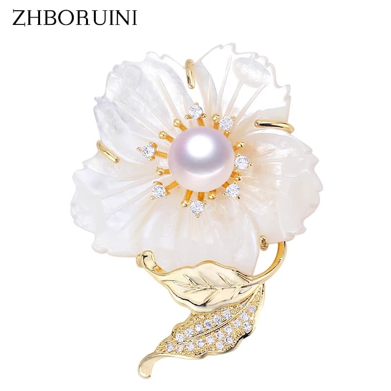 ZHBORUINI Gioielleria Raffinata Spilla di Perle D'acqua Dolce Naturali Conchiglia Fiore Spilla Spilli Conchiglia Naturale Gioielli di Perle Donne Corpetto
