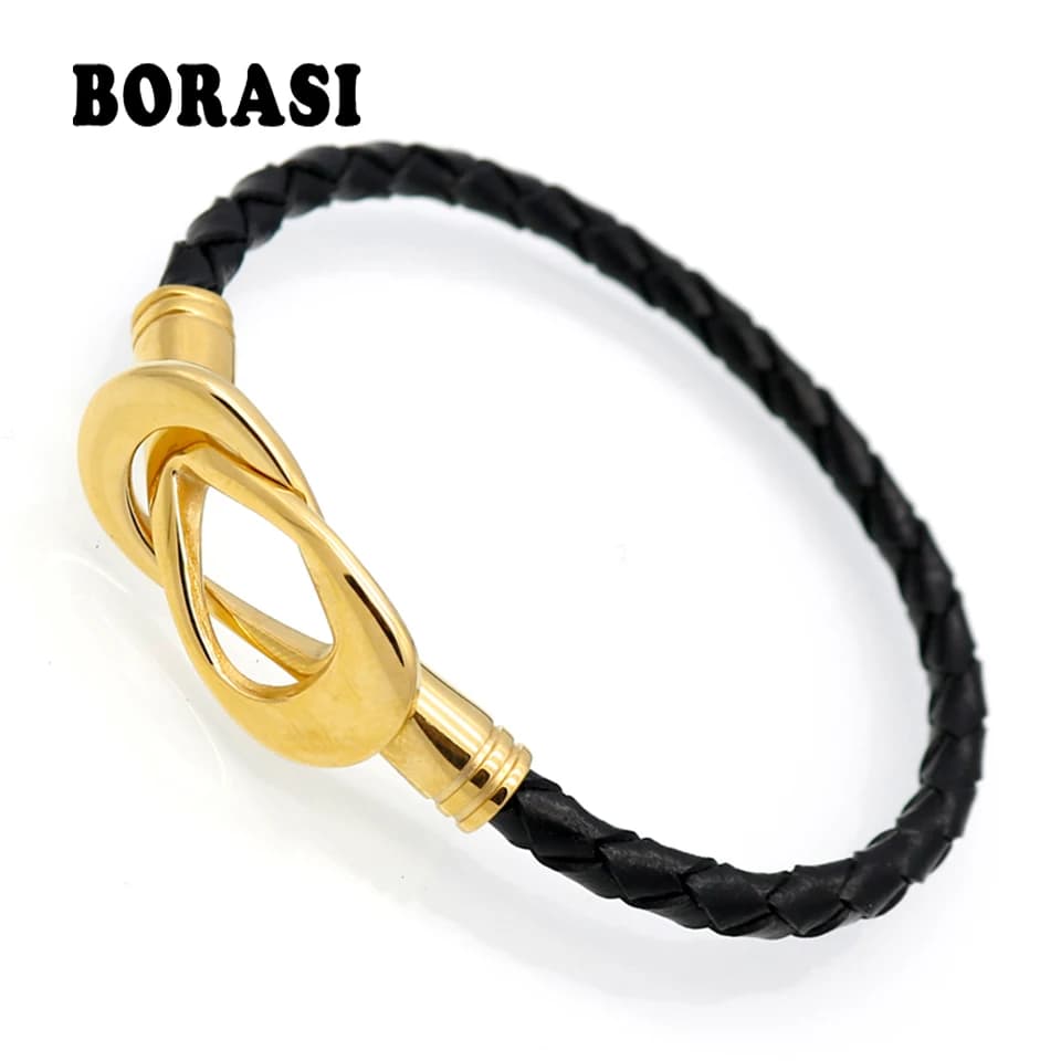 Braccialetti di cuoio genuini con chiusura a croce di moda Love Infinity Braccialetti di gioielli in pelle intrecciata con tessuto nero Bracciale con ciondoli da donna