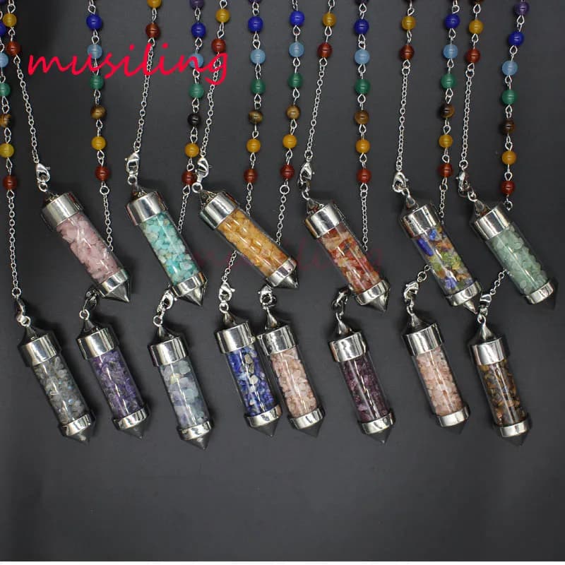 Bottiglia dei desideri 7 Chakra Perline Catena Reiki Pendolo Pendenti Pietra preziosa naturale Pendenti Guarigione Amuleto Gioielli Commercio all'ingrosso 10 pezzi