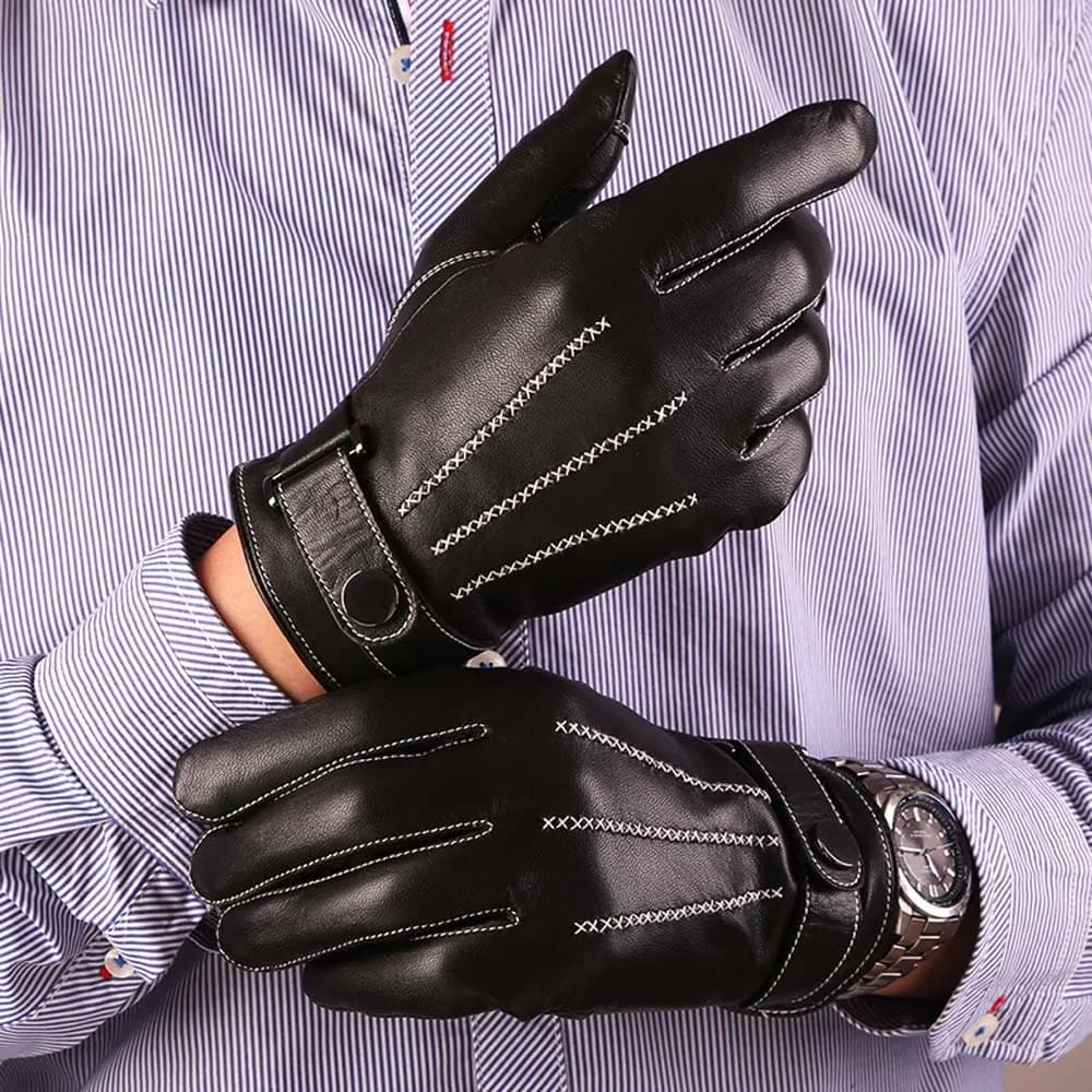 Guanti invernali in pelle di pecora italiana Guanti da moto da uomo Guanti touch screen Guanti da uomo in pelle di pecora marrone nero