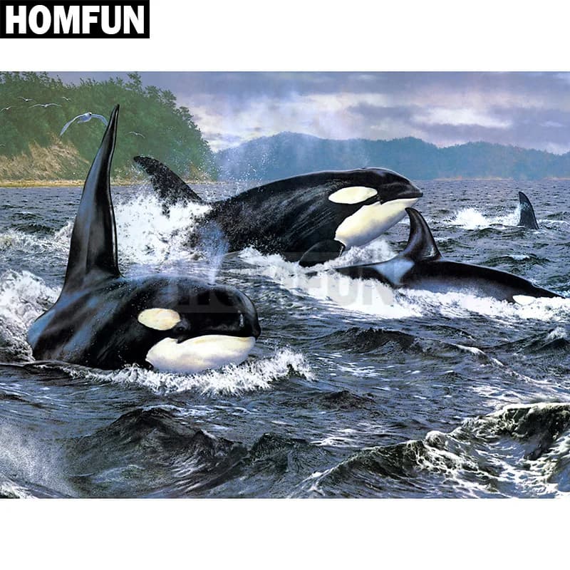 HOMFUN Full Square/Round Drill 5D DIY Diamond Painting "Sea whales" 3D Embroidery Cross Stitch 5D Decor Gift A00390
