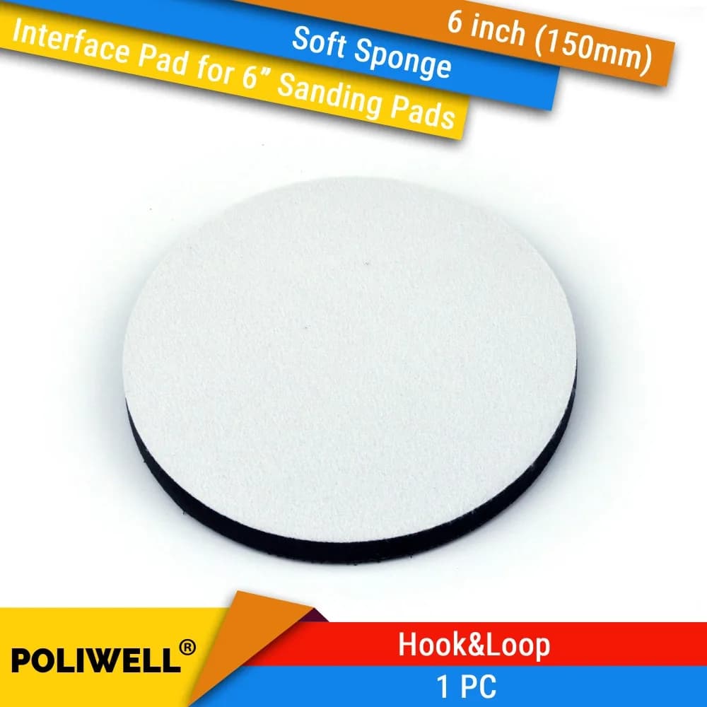 6 Inch(150mm) Soft Sponge Interface Pads for 6" Back-up Sanding Pad and Hook&Loop Sanding Discs for Uneven Surface Polishing