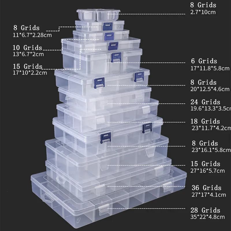 Scomparto regolabile con 3-36 griglie, scatola di immagazzinaggio in plastica, gioielli, orecchini, perline, viti, custodia per esposizione, contenitore per organizer