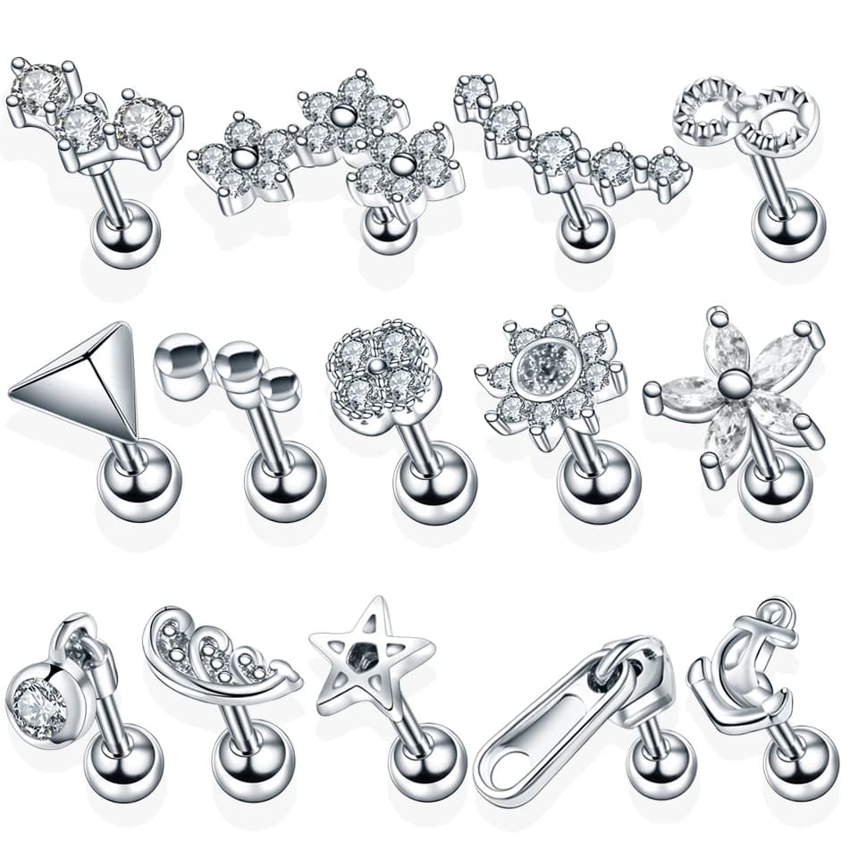 1Pc Acciaio Orecchio Cartilagine Stud Helix Trago Piercing Cristallo Bilanciere Penetrante Orelha Orecchini con perno per le donne Gioielli per il corpo