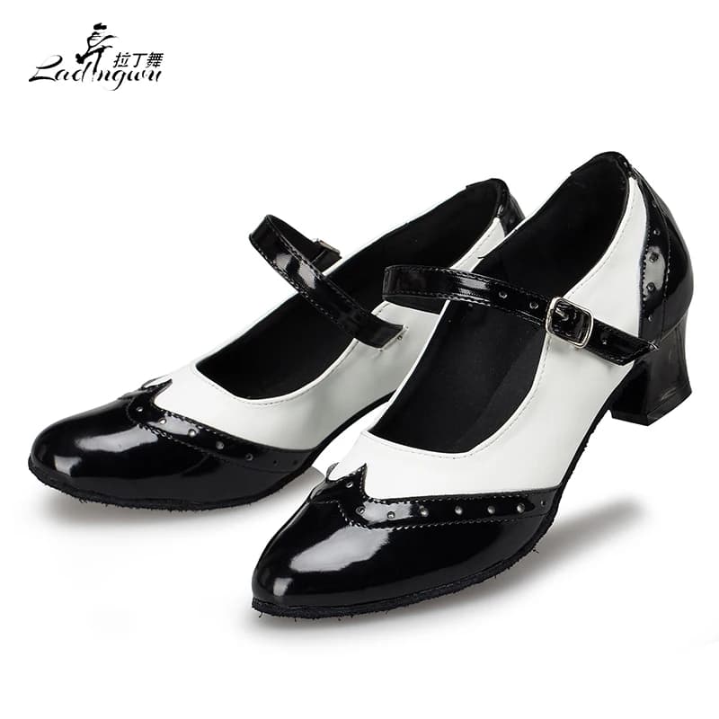 Ladingwu Scarpe da ballo da sala da donna primavera autunno scarpe da ballo salsa latina con punta chiusa per ragazze tacco medio
