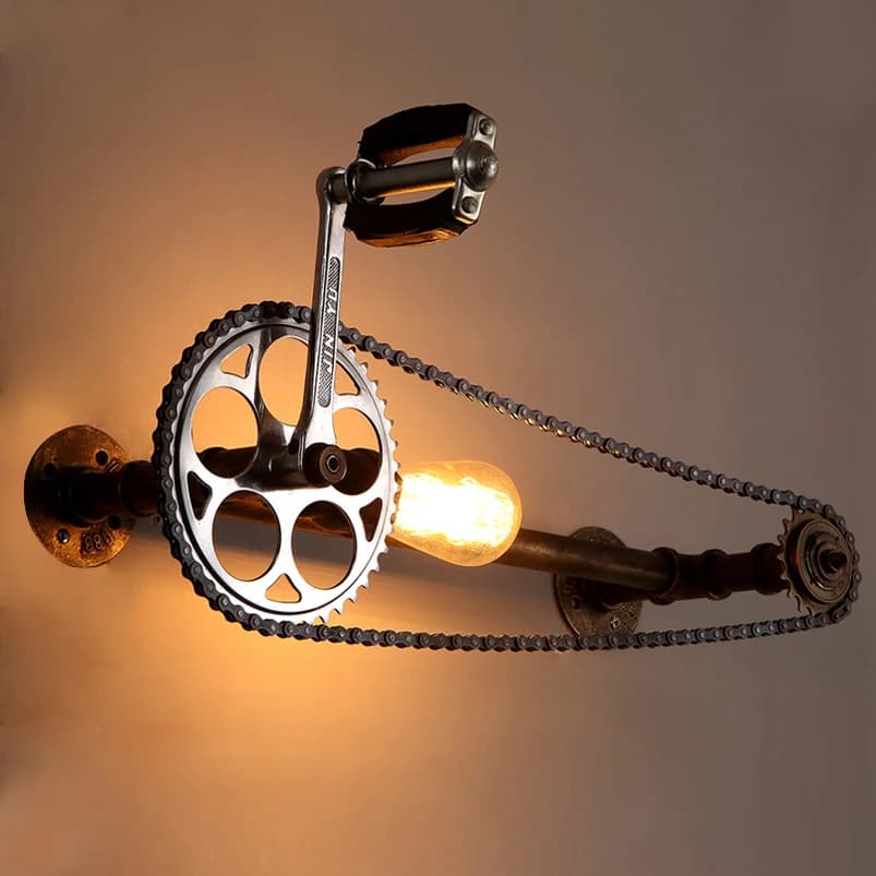 Lampada da parete per tubo dell'acqua con catena a ingranaggi vintage Ristorante Pub Loft Camera da letto Soggiorno Scala Pub Bar Caffetteria Arredamento della stanza Reggiseno per applique da parete