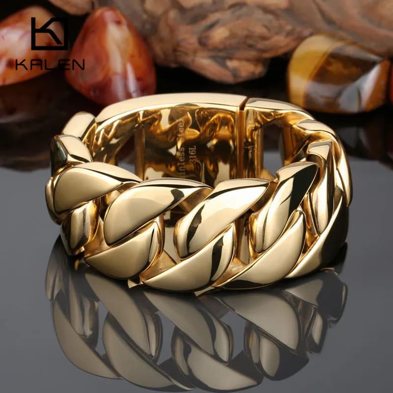 KALEN Bracciale in Acciaio Inossidabile 316 Colore Oro Italiano, Bracciale a Catena Pesante e Robusta per Uomo, Gioielli alla Moda, Regalo