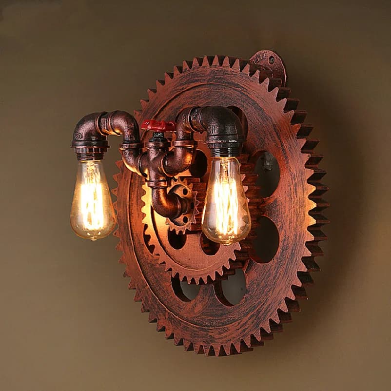 Industria Ruota in legno e27 Lampada da parete Loft Gear Lampada da parete Soggiorno Bar Balcone Ristorante Cafe Luce Reggiseno vintage Sconce da parete