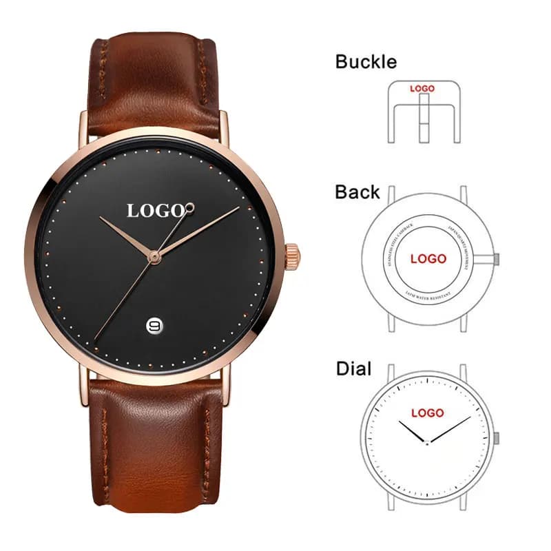 CL026 Black Rose Gold Build Brand Your Watch Custom Design OEM Logo Printed Men's Watch Minimalist wristwatch calendar