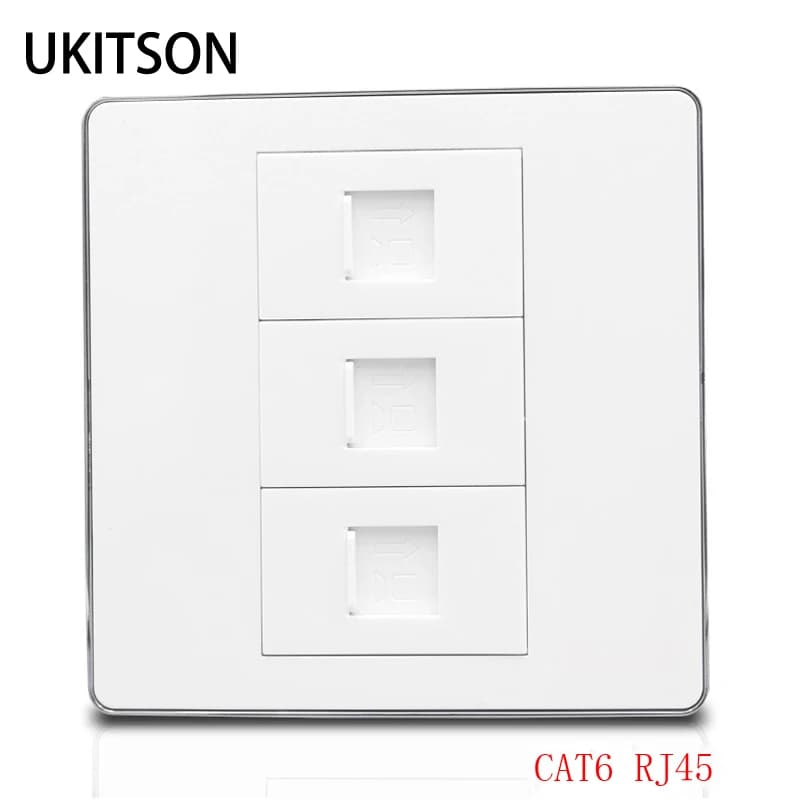 Pannello frontale LAN bianco da pannello a parete CAT6 RJ45 da 3 gruppi con presa accoppiatore Tripal CAT6 RJ45 Spine Slot Ethernet per computer portatile