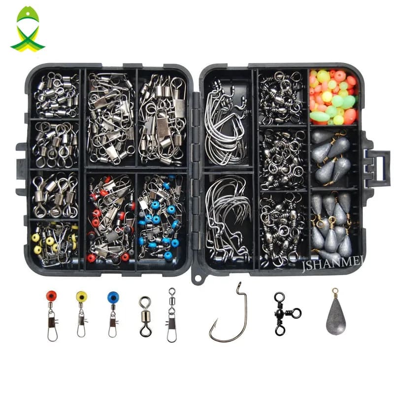 JSM 160 pcs/coach box Accessories Kit Among Cui Jig Ami Fishing Rod Fishing weights Spool with fishing gear box