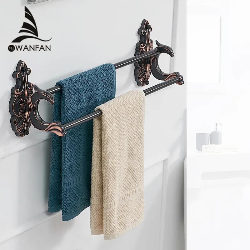 Portasciugamani da Bagno in Ottone Nero, Mensole a Muro, Appendiabiti di Lusso in Stile Europeo, Accessori per il Bagno WF-88811
