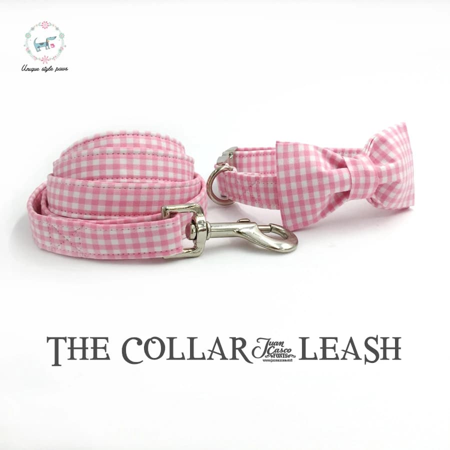 Collare e guinzaglio per cani rosa e bianco con farfallino regalo personalizzato per cani in cotone 100% regolabile personalizzato