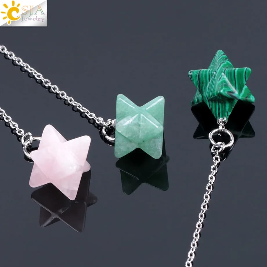 CSJA Pietre preziose naturali Merkabah Pendulums per Dowsing Divinazione Wicca Chakra Reiki Cristallo rosa Lapislazzuli Ciondolo onice F055