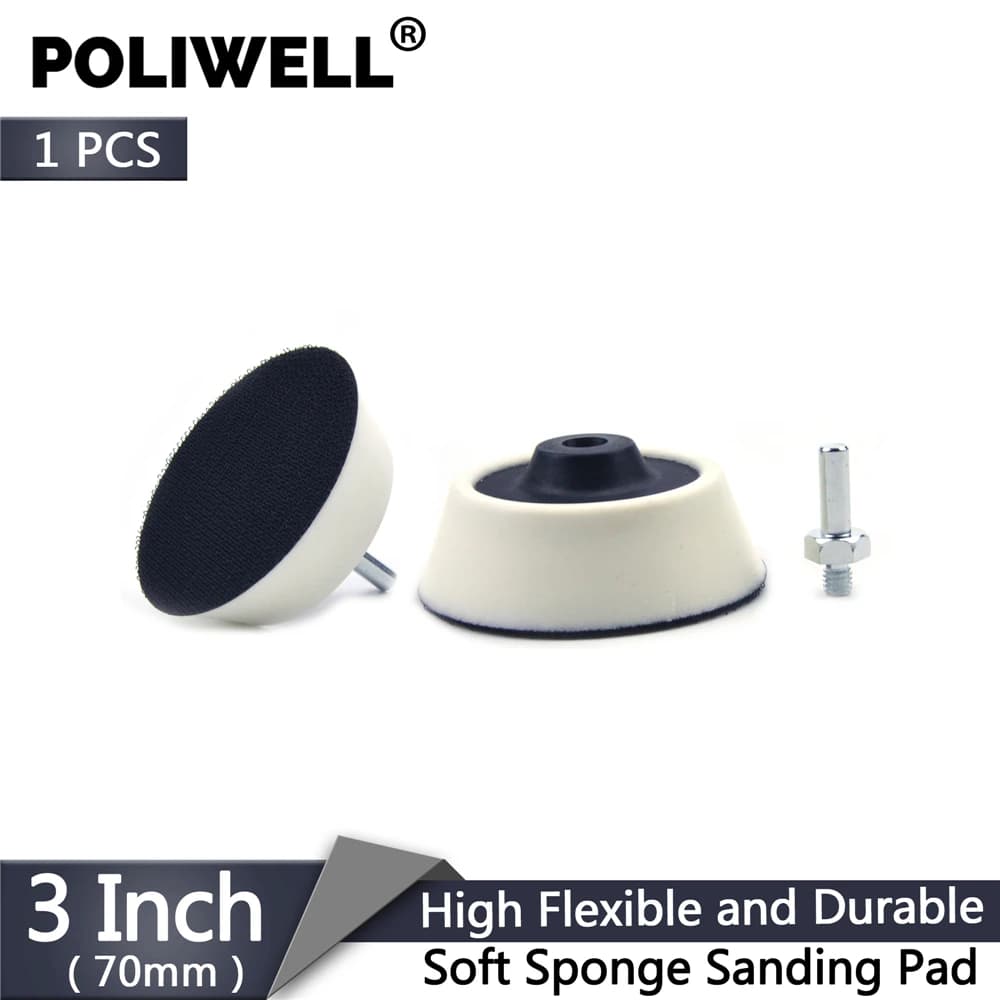POLIWELL 1PC 3 inches 70mm Hook and Ring Soft Sponge Back-up Sponge Pad 6mm Gambo abrasive discs Backer Plate Polishing Disc