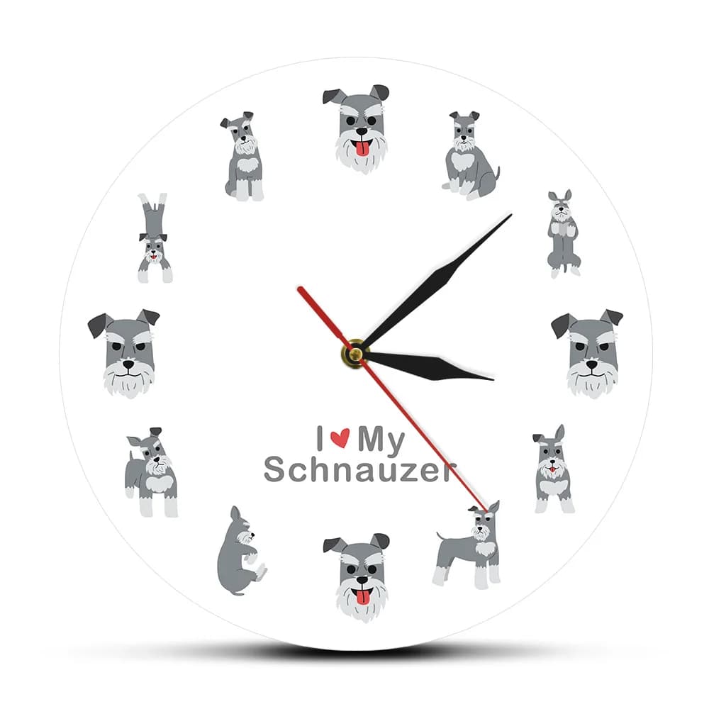 I Love Schnauzer Wall Decor Hanging Wall Clock Miniature Schnauzer Comics Style Printed Wall Clock Schnauzer Household Owners