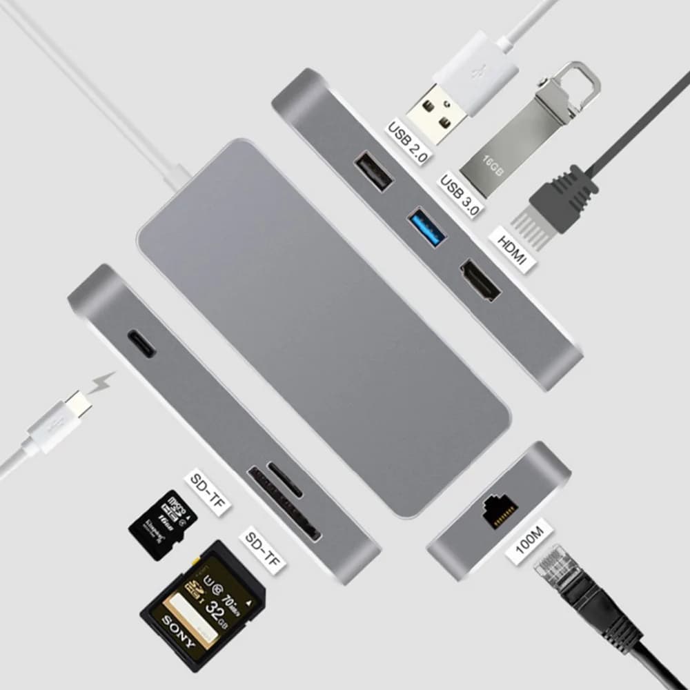 YMY USB C Hub 7 in 1 Tipo C Hub Converti in 4K HDMI RJ45 USB3.0 USB2.0 Lettore MicroSD/SD Ricarica PD Compatibile con MacBook,S8