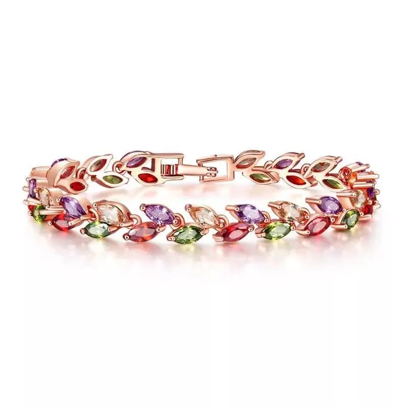 MxGxFam Rose Gold Color Full CZ stone Multicolor Bracelets For Women 17 cm / 19 cm AAA+ Cubic Zircon