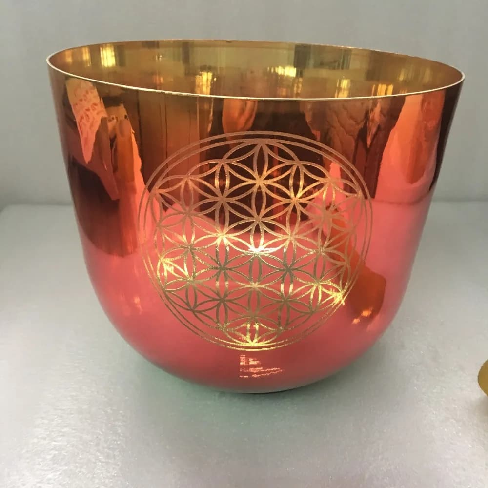 3th Octave Titanium color Crystal Singing Bowl in Standard 432HZ perfect Musical Note "C", Root chakra,design: Flower of life.