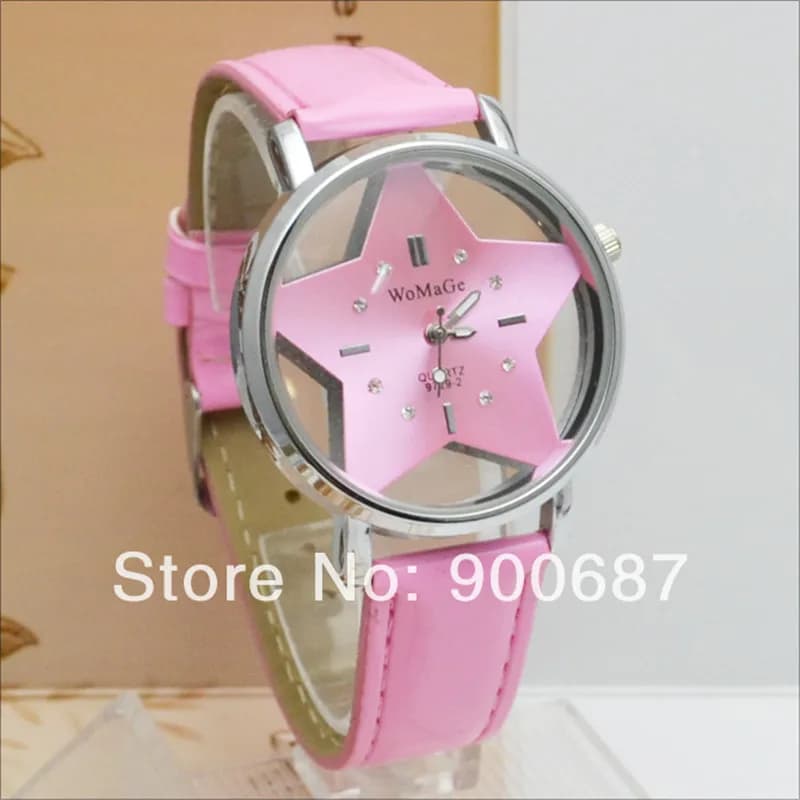 Relojes Mujer Womage Fashion Brand orologi da donna cinturino in pelle con quadrante cavo orologio al quarzo con stella orologi da donna di moda