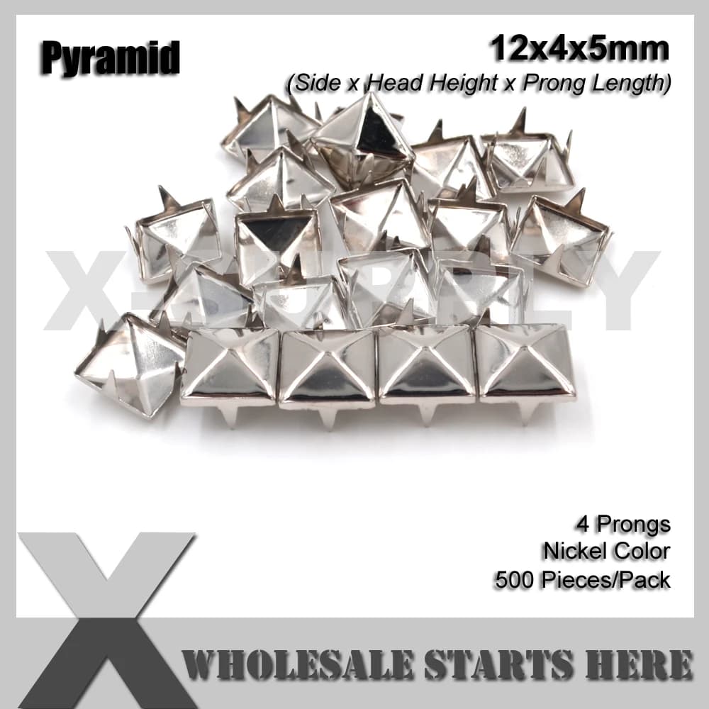 Borchia a piramide quadrata in ottone stile Punk fai da te, 12mm, color argento, con 4 griffe per artigianato in pelle/borse/scarpe/abbigliamento