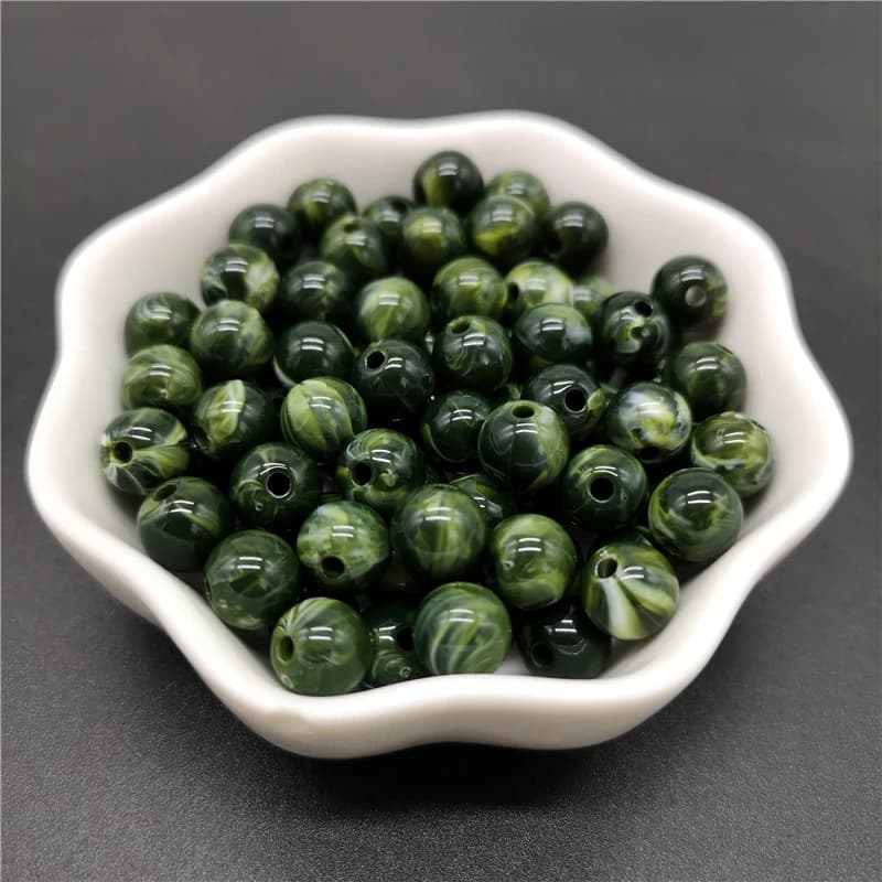6 8 10 mm verde scuro imitazione pietra naturale perline acriliche rotonde effetto nuvole per gioielli che fanno collana braccialetto fai da te