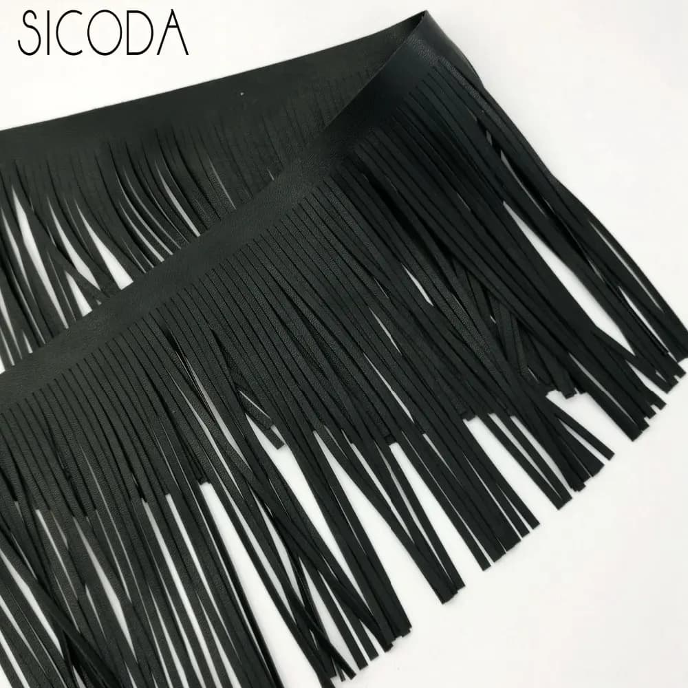 SICODA 2meters DIY sewing Fashion PU Leather Tassel Lace Trimmings Fringe garment accessories double face bag charms 2meters