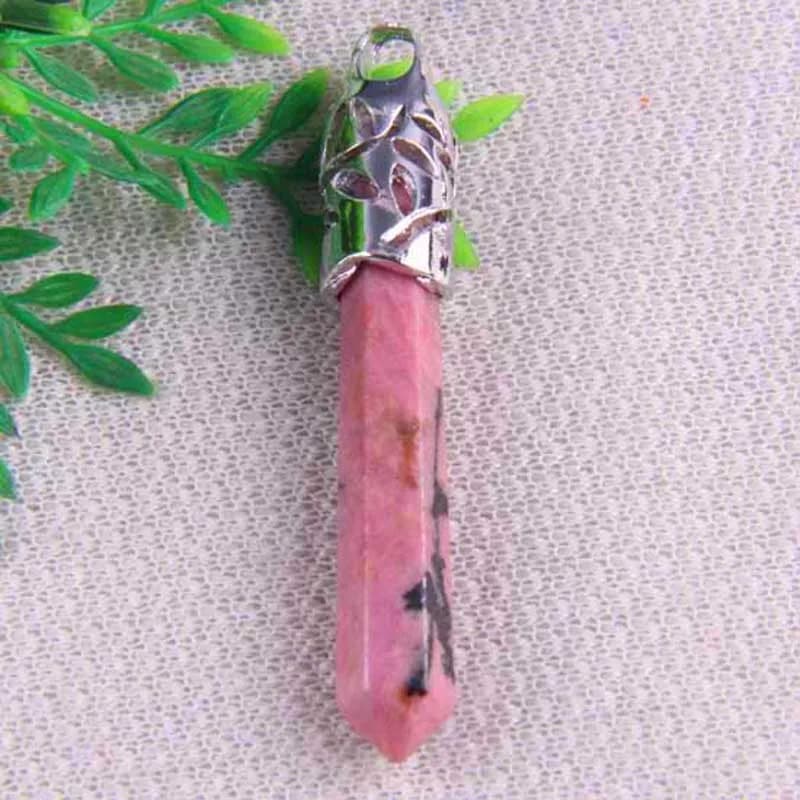 Pendolo di gioielli con ciondolo GEM con perline di rodonite naturale 9x60MM S204
