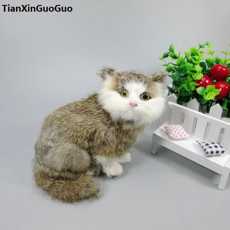 dark khaki cat hard model polyethylene&furs cat large 16x10x18cm prop,home decoration toy gift s1801