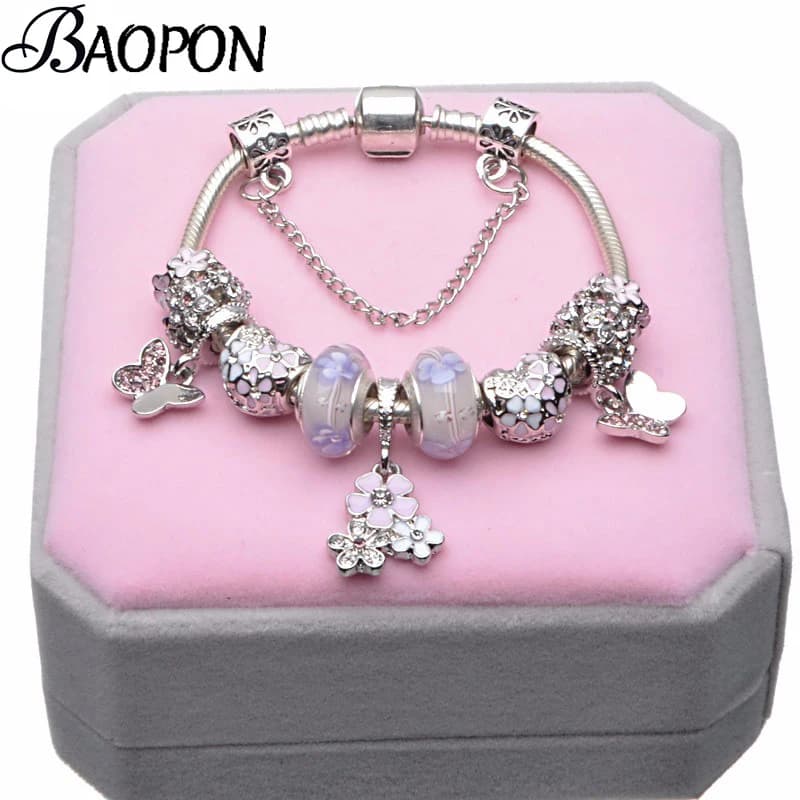 BAOPON bracciale con ciondolo in cristallo placcato argento Vintage in stile europeo da donna adatto a gioielli con bracciale fai da te originale