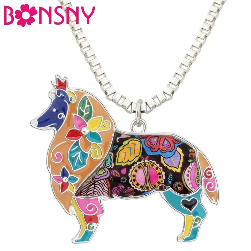 Bonsny Maxi Dichiarazione Della Lega del Metallo Bordo Ruvido Collie Cane Della Collana Del Choker Della Catena Del Collare Del Pendente 2016 Dello Smalto di Modo Dei Monili Delle Donne