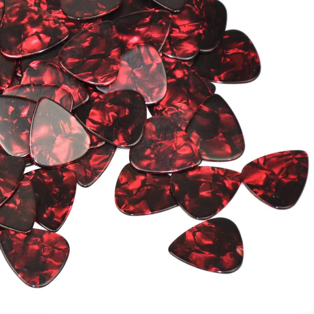 100 pz/lotto 0.46mm 0.71mm 0.96mm 1.5mm Plettri per Chitarra in Celluloide Plettri Perla Rossa per Chitarra Elettrica Acustica Basso