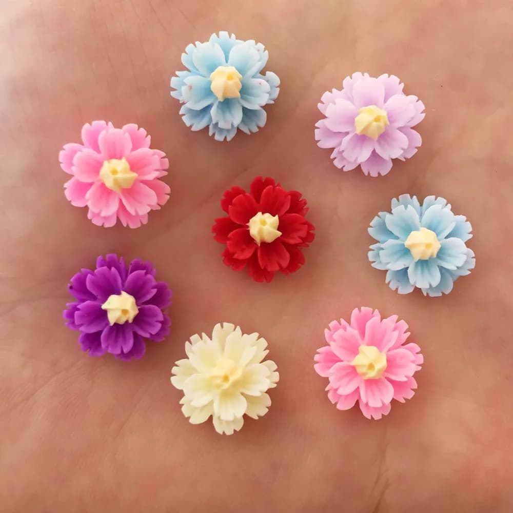 New 80PCS Resin 13mm 3D Flower Flatback Stone Embellishment DIY Scrapbook Crafts R92*2