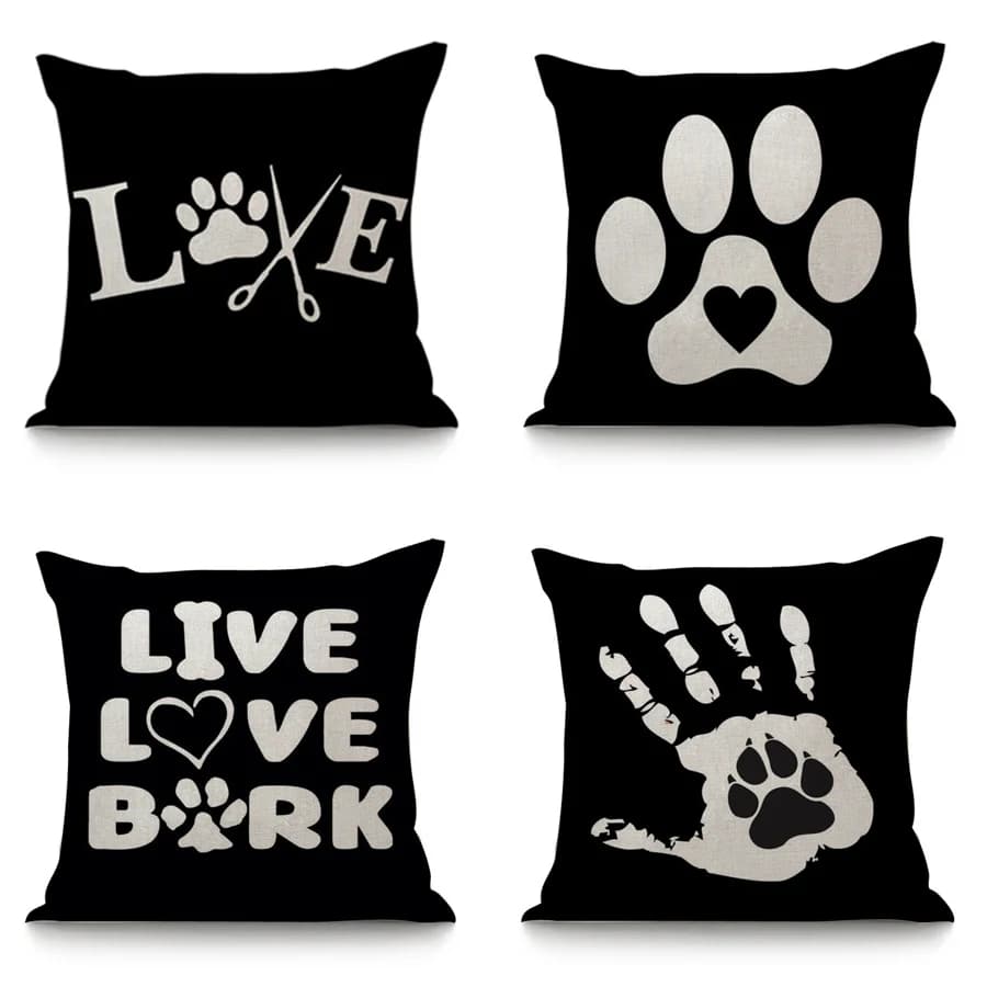Pillow sheet with black love letter pattern, dog palm, punk style, cotton and linen, for office sofa, decorative pillowcase