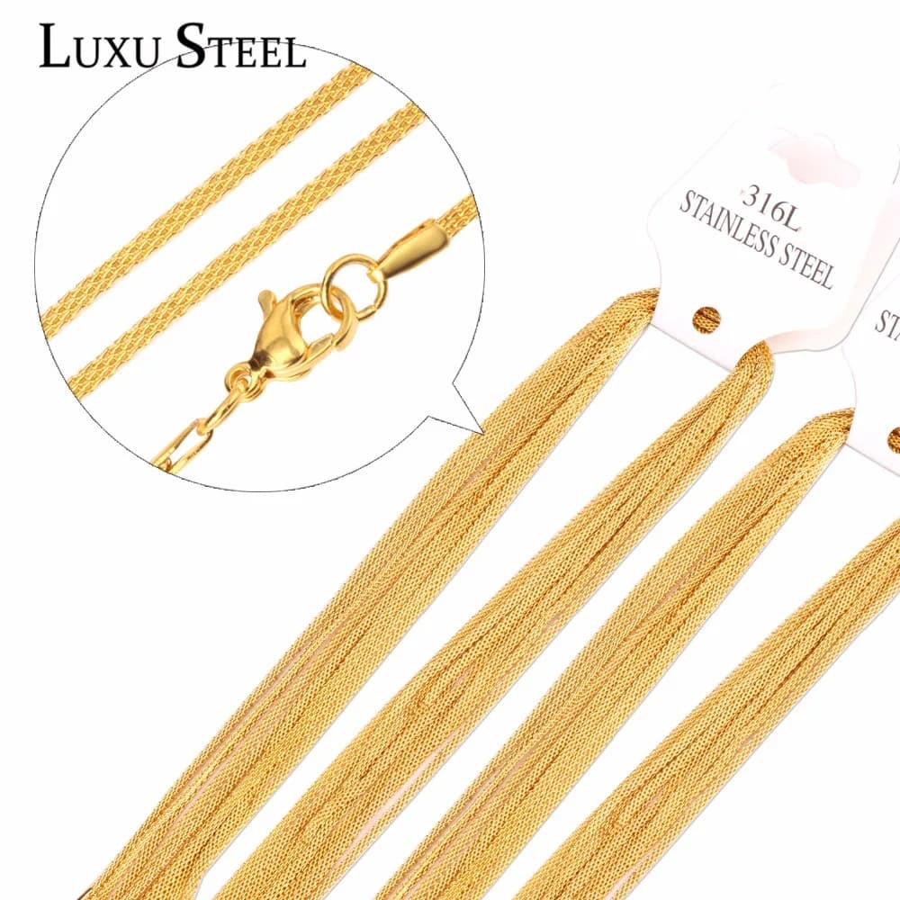 LUXUSTEEL 10 pz/lotto Uomini Collane Stile Alla Moda In Acciaio Inox di Colore D'oro Piatto Aragosta Chiusura Collana A Catena Per Le Donne