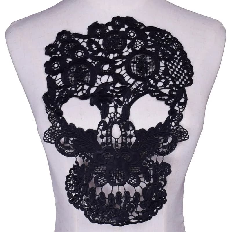 1 Pc White Black Skull Embroidery Patches Fabric Lace For Coat Hoodie DIY Sewing Accessories Repair