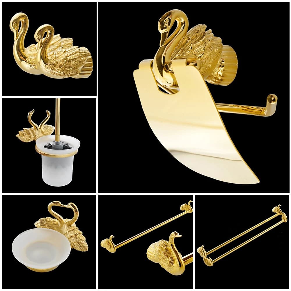 Swan Gold Set di Hardware per il bagno Kit accessori mensola a muro portasciugamani appendiabiti appendiabiti porta scopino MB-0969A