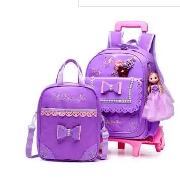 Zaini per trolley da scuola per bambini borse Borsa da scuola in pelle PU con ruote per ragazze Borse per bagagli con ruote Zaini con ruote per ragazze
