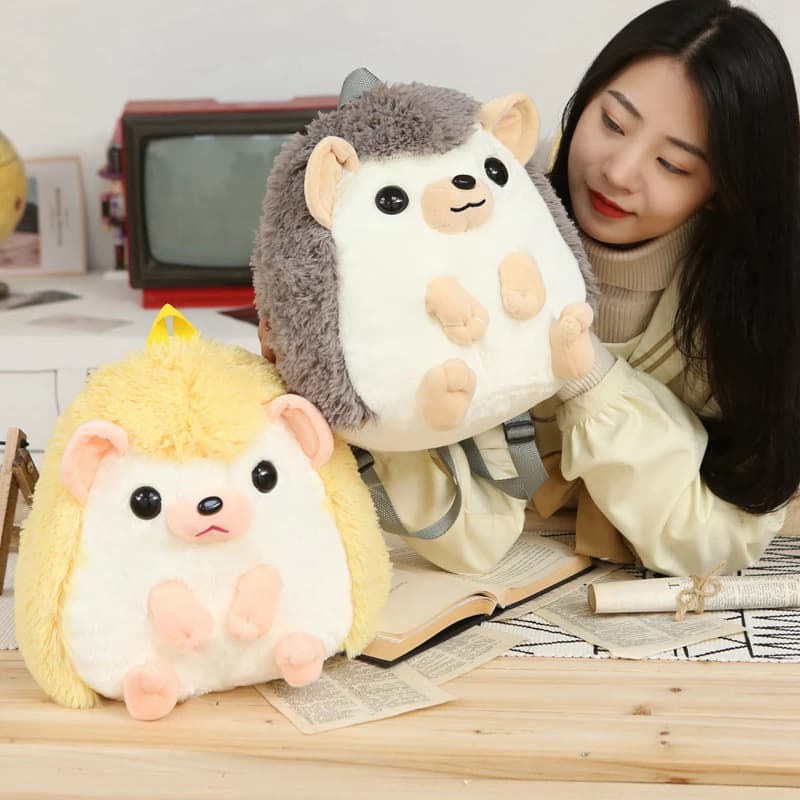 Zaino a forma di riccio in peluche, zaino kawaii a forma di animale, riccio di peluche, borsa scolastica per bambini, regalo per bambine.