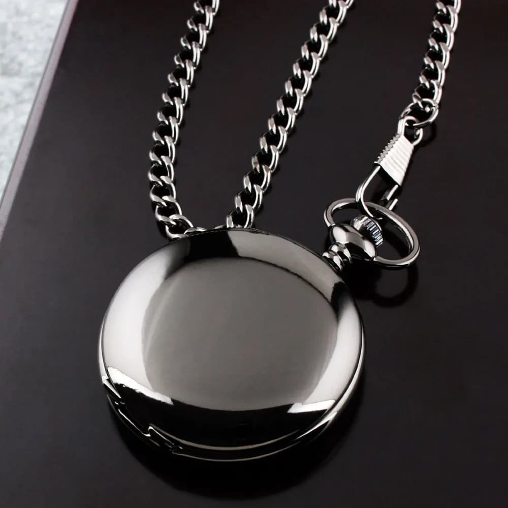 Black Retro Fashion Smooth Silver Steampunk Quartz Pocket Watch with 30cm Stainless Steel Chain Pendant for Women's Relogio