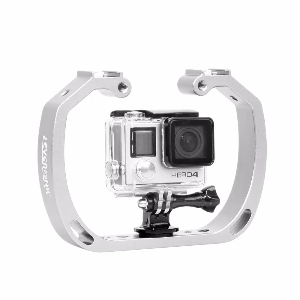 Diving Underwater aluminium Selfie monopiede Mount handheld double arm tray for Gopor Action cam support