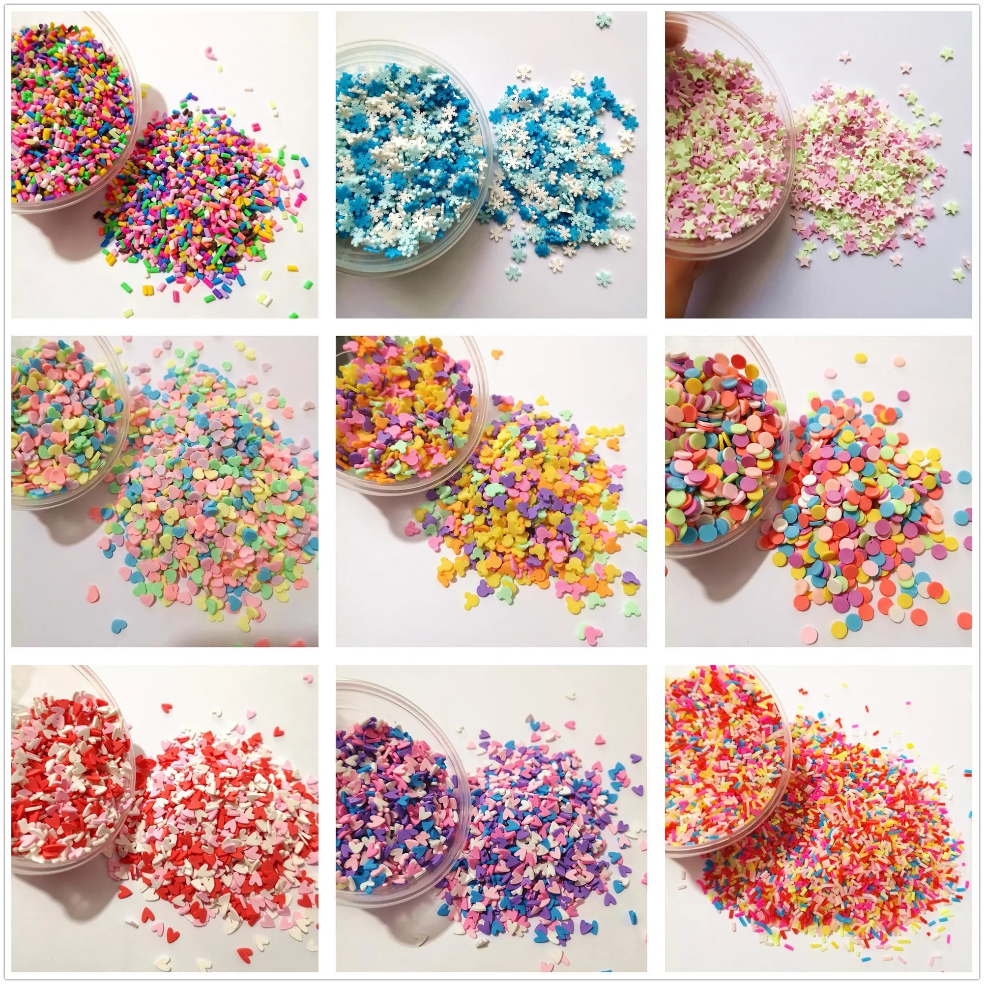 100 g/borsa Slime Filler Clay Sprinkles Filler Toys accessori Candy Fake Cake fette di Dessert decorazione a forma di cuore