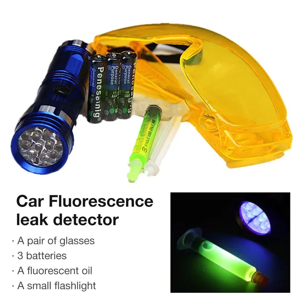 Kit rilevatore di perdite fluorescenti strumenti di riparazione del climatizzatore automobilistico multifunzione Set di occhiali protettivi per torcia a LED UV