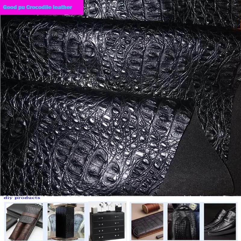 Good Black PU Leather Fabric,Soft ,Thick Bump Crocodile Pu Synthetic Leather,Diy Bag Sofa Car Seat Cover Material,Wide 138cm