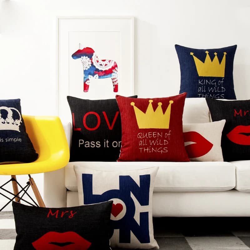 Nordic Crown Heart Love Pillow Cover Home decorativo Blue Lover cuscini Red Lips federa Office Sofa Cushion