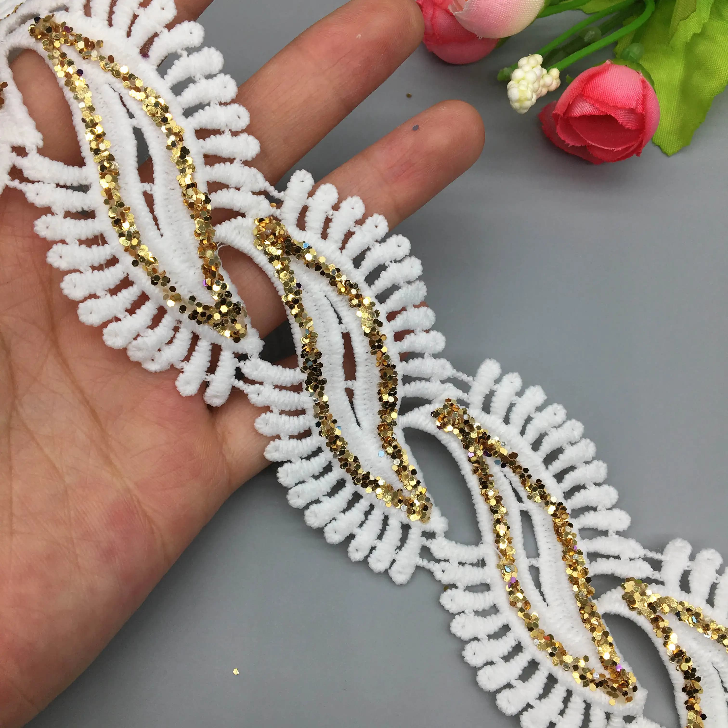 1 Yard 4cm White Eyelash Gold Glitter Lips Lace Ribbon Shiny Trims Fabric Wedding Dress Headdress DIY Accessories Sewing Craft