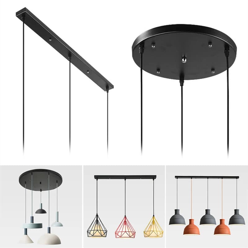 Base per lampada lunga rotonda a 3 teste Lampade a sospensione fai-da-te Illuminazione Piastra per soffitto in ferro Accessori per lampadari Apparecchio a sospensione bianco nero