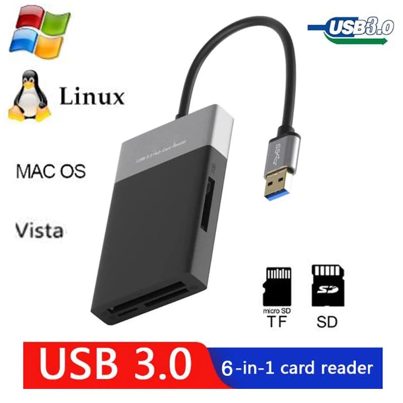 Free-Driver 6in1 Multi USB 3.0 HUB Card Reader USB 3 a CF XQD SD TF lettore di schede di memoria writer OTG Adapter per Win Vista Mac PC