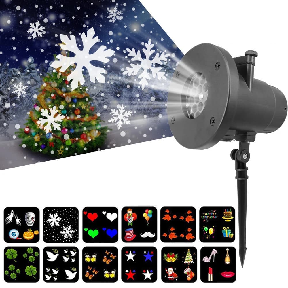 12 modelli di Fiocco Di Neve di Natale Luce Laser Nevicata Proiettore Esterno Giardino Interno Laser di Proiezione Della Luce Partito di Nuovo Anno Decorazione