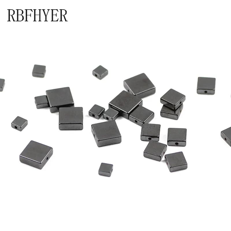 Black Hematite Flat Square Natural Stone 4/6/8MM Rectangle Loose beads for Bracelet Necklace Making DIY Jewelry Accessories